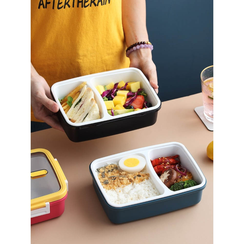 午餐飯盒微波爐加熱專用塑料上班族學生男孩大容量分隔日式便當盒-細節圖4