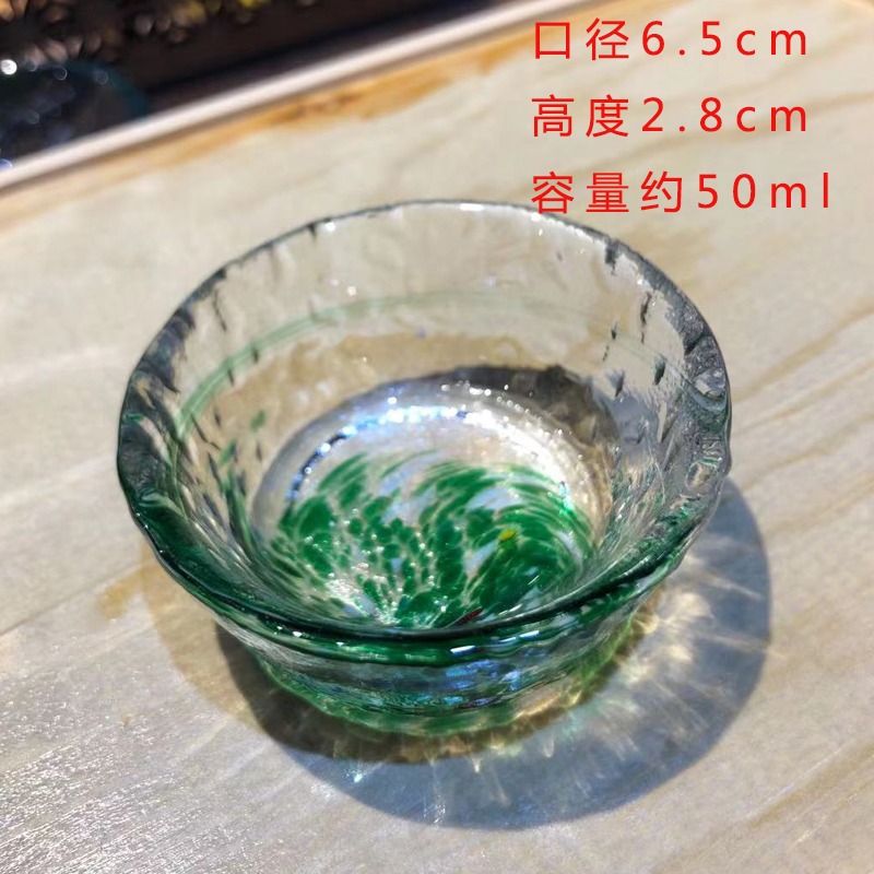 出口多彩琉璃杯桃花酒杯清酒杯擺件味碟日式玻璃小酒杯炫彩杯搭配-細節圖8