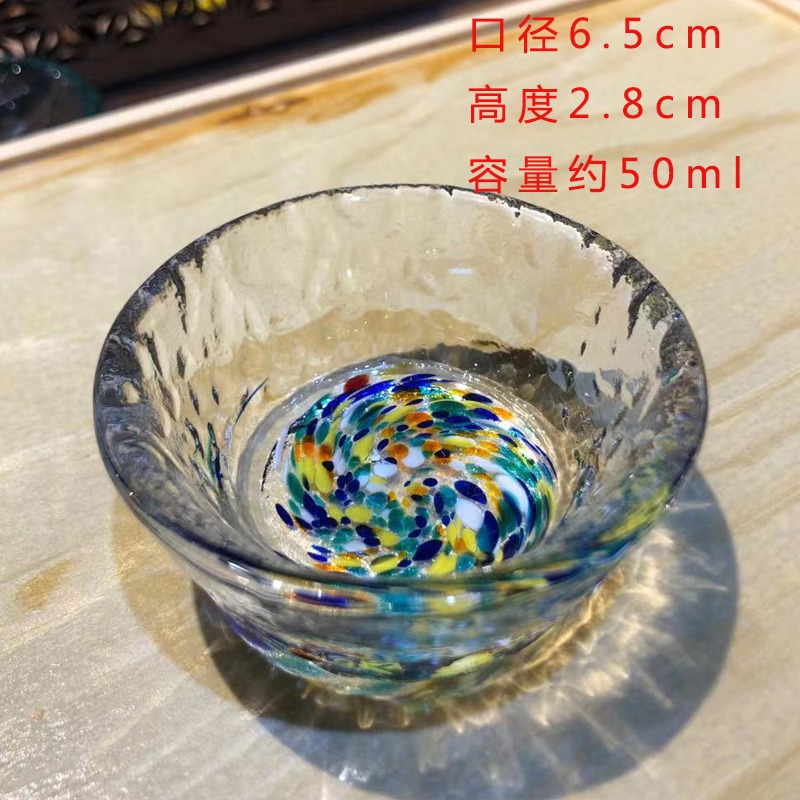 出口多彩琉璃杯桃花酒杯清酒杯擺件味碟日式玻璃小酒杯炫彩杯搭配-細節圖9