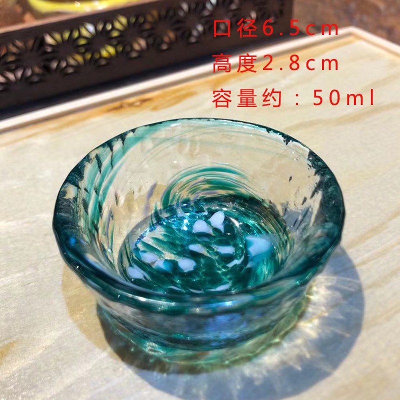 出口多彩琉璃杯桃花酒杯清酒杯擺件味碟日式玻璃小酒杯炫彩杯搭配-細節圖10