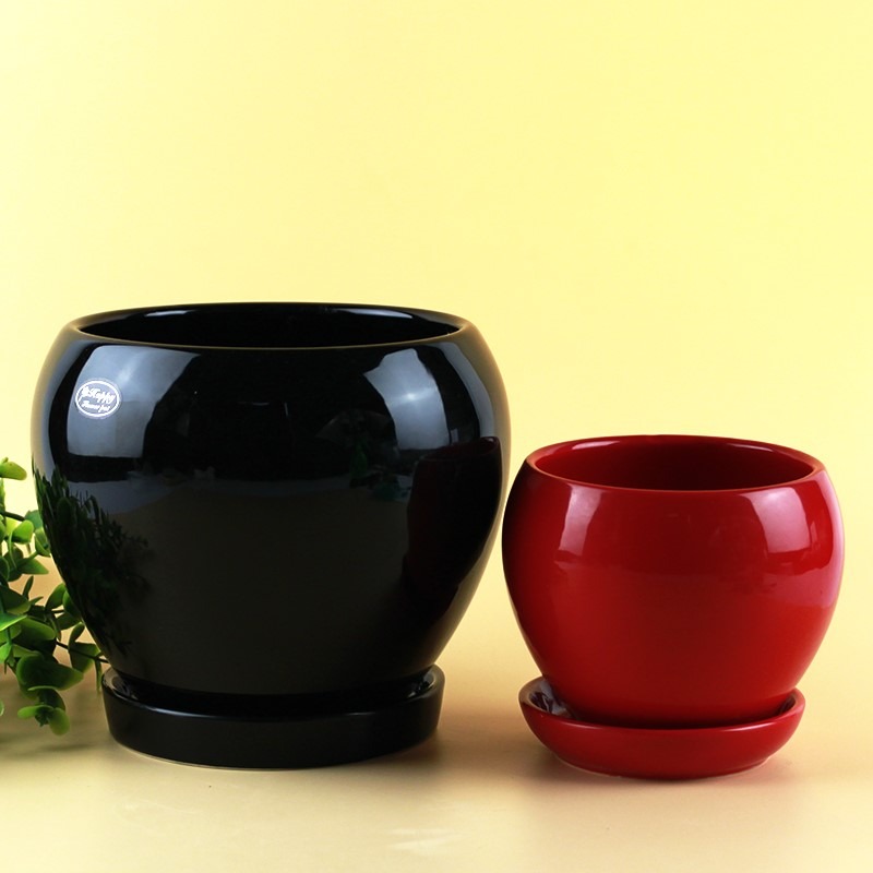 【清倉】小蘋果造型 桌面圓形陶瓷花盆高溫陶瓷綠蘿多肉盆  p379-細節圖4