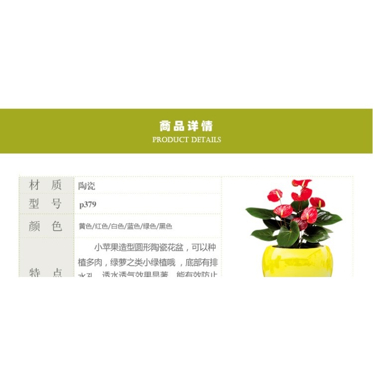 【清倉】小蘋果造型 桌面圓形陶瓷花盆高溫陶瓷綠蘿多肉盆  p379-細節圖6