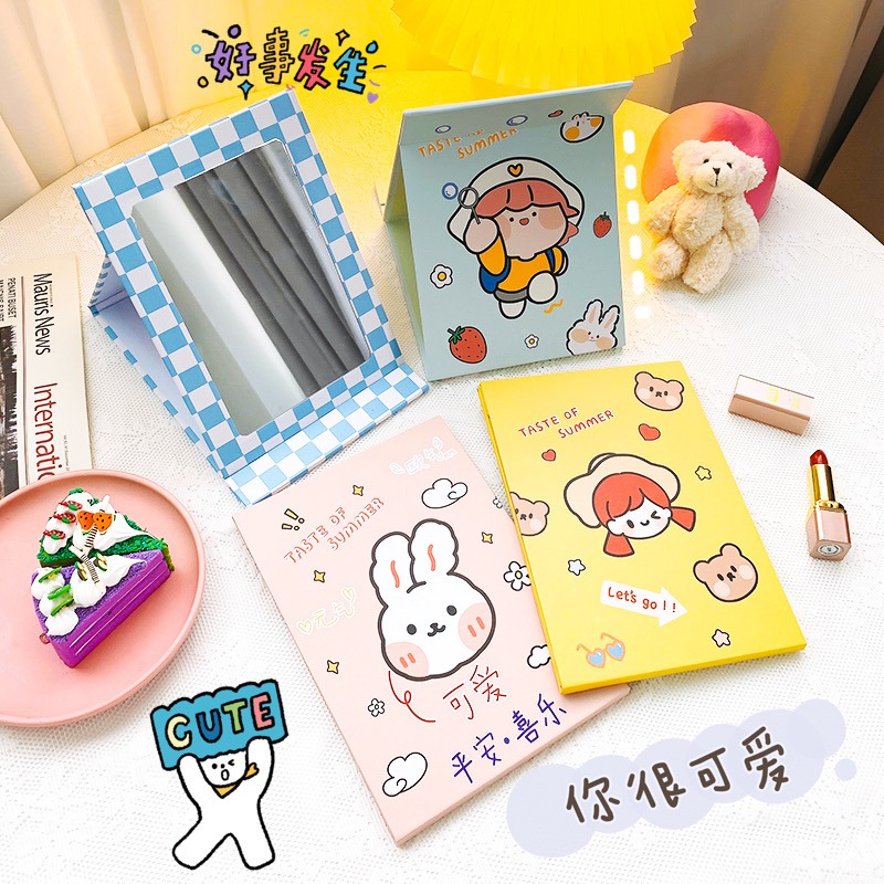 時尚風少女心網紅小鏡子臺式化妝鏡折疊可愛便攜宿舍桌面可立學生-細節圖4