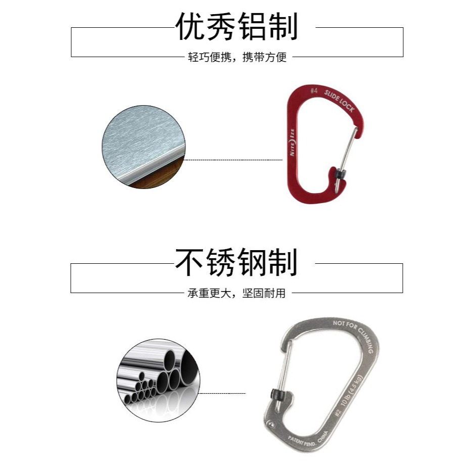 NiteIze奈愛登山扣d型掛扣鋁合金快掛鑰匙扣水杯掛鉤快扣安全鎖扣-細節圖8