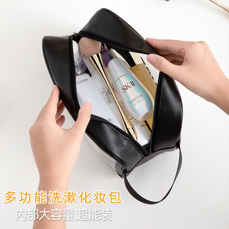 防水化妝包女便攜旅行大容量手提洗漱包簡約半透明磨砂收納袋-細節圖3