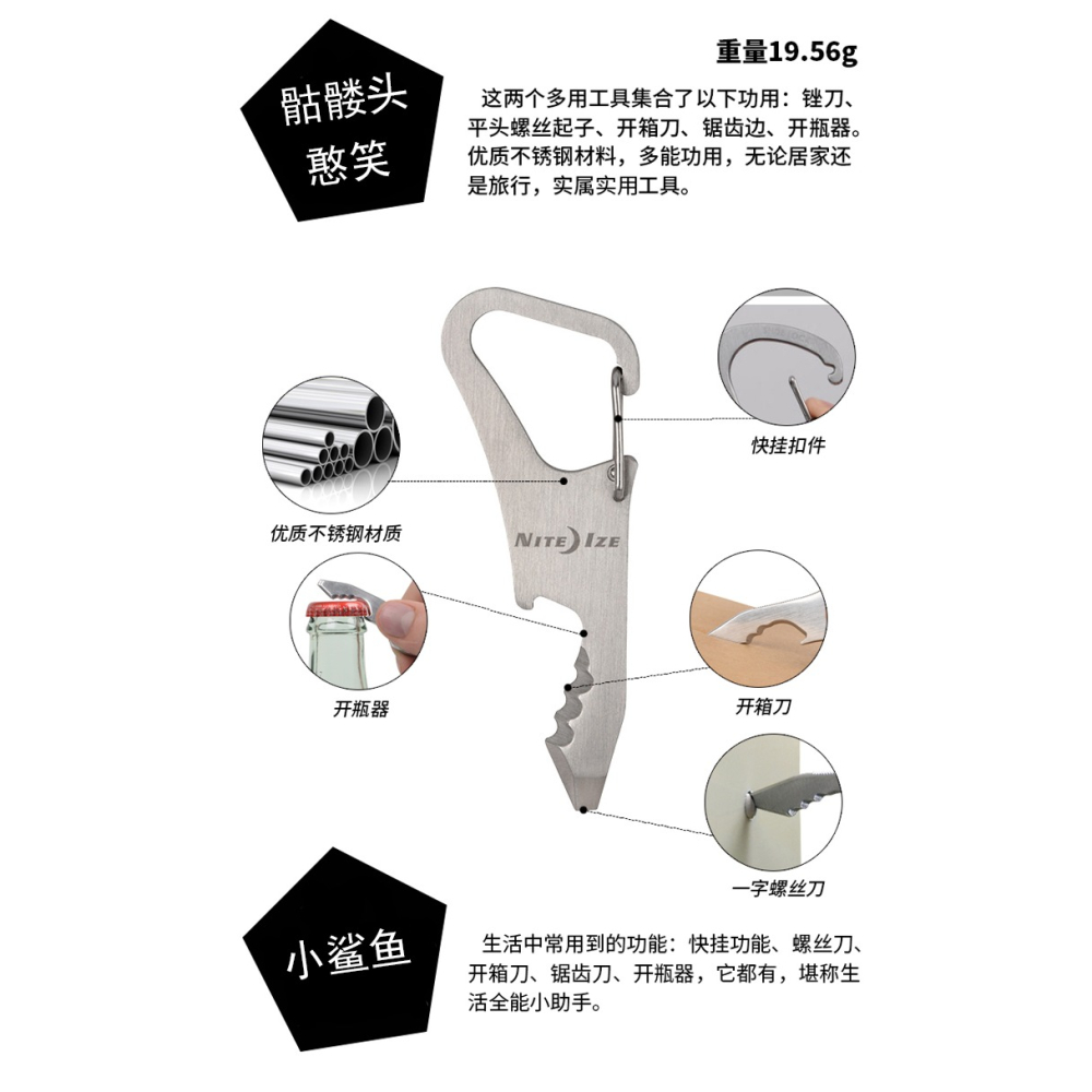 美國Niteize奈愛迪希基憨笑多功能開瓶器 扳手開箱刀一字螺絲起子-細節圖8
