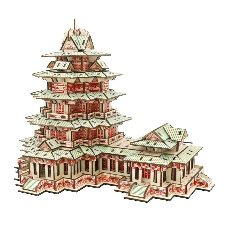 3d激光切割立體拼圖 木質仿真模型 兒童手工拼裝益智玩具 閱江樓-細節圖5