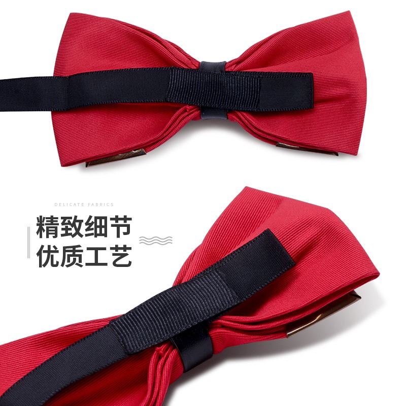 高檔領結男婚禮純色蝴蝶結伴郎新郎平角結婚紅色西裝襯衫英倫復古-細節圖3
