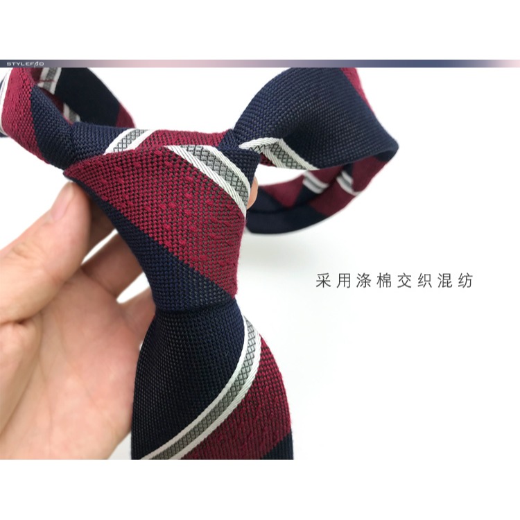 秋冬正裝男領帶 英倫商務婚禮條紋滌棉混紡8cm寬藍紅灰西裝店配飾-細節圖8