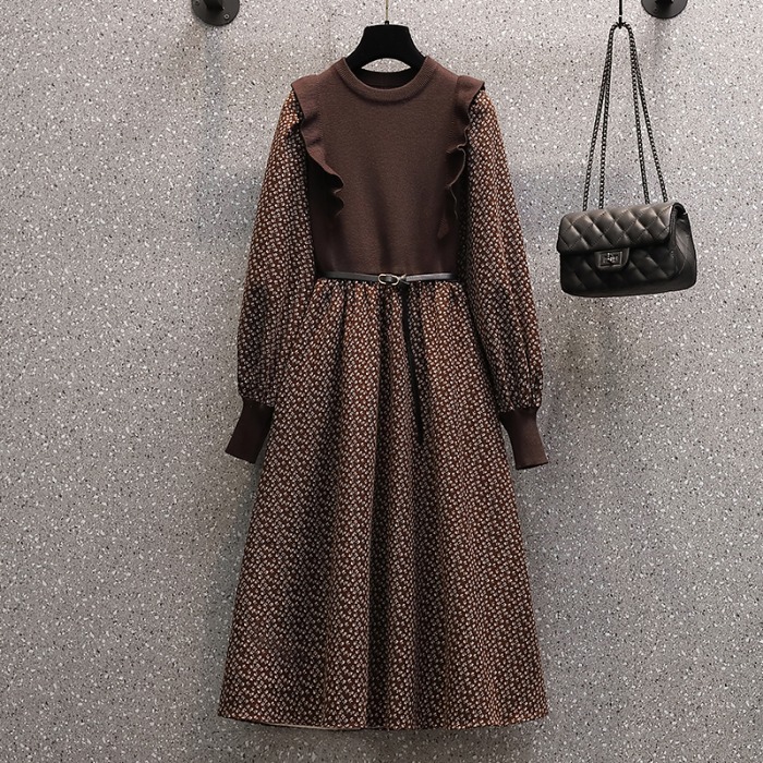品牌折扣店商場專櫃撤櫃女裝尾貨清倉秋冬洋氣木耳邊假兩件連衣裙-細節圖3