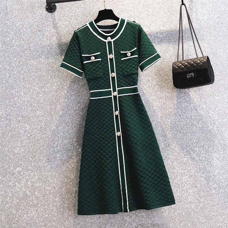 品牌折扣店商場專櫃撤櫃女裝尾貨清倉夏裝遮肚子單排扣短袖連衣裙-細節圖2