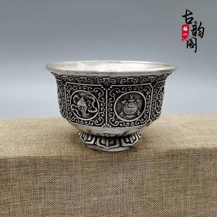 仿古銅器收藏純銅銀碗擺件白銅仿銀工藝品古玩雜項-細節圖2