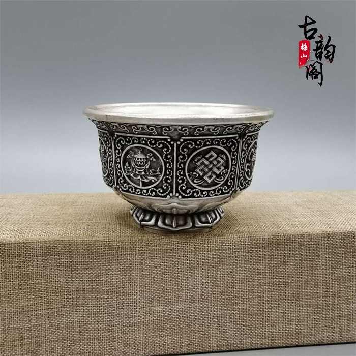 仿古銅器收藏純銅銀碗擺件白銅仿銀工藝品古玩雜項-細節圖3