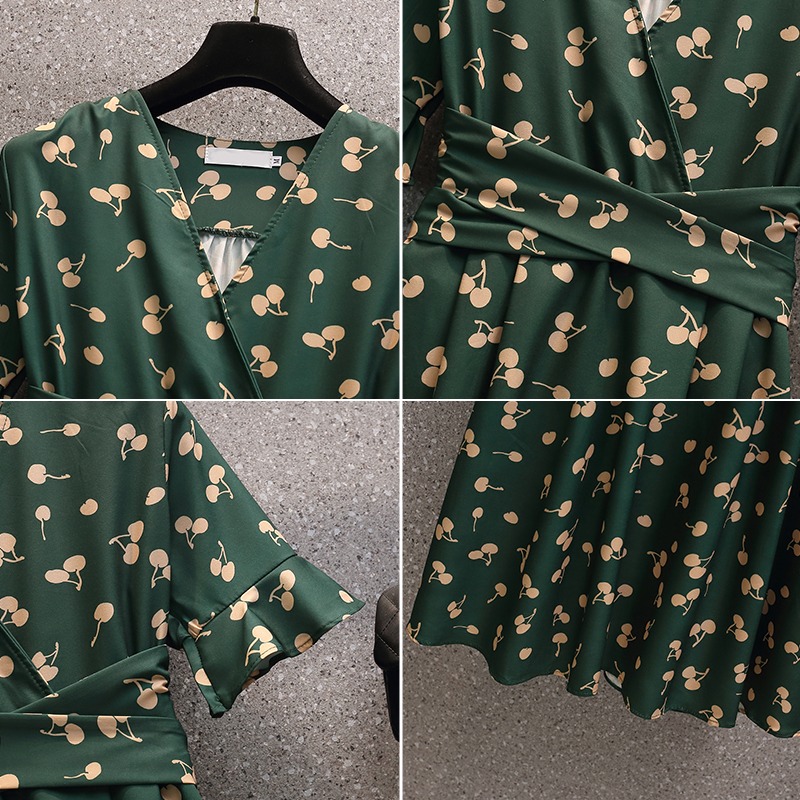 品牌折扣店商場專櫃撤櫃女裝尾貨清倉夏裝桔梗遮肉減齡短袖連衣裙-細節圖4