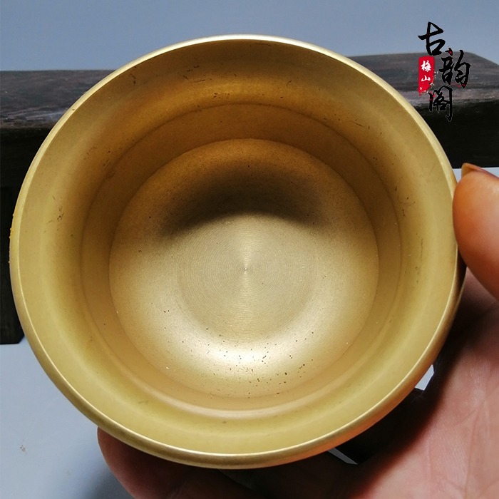 仿古銅器收藏大號黃銅碗擺件吉祥八寶圖案平底皿貢碗裝飾品-細節圖2