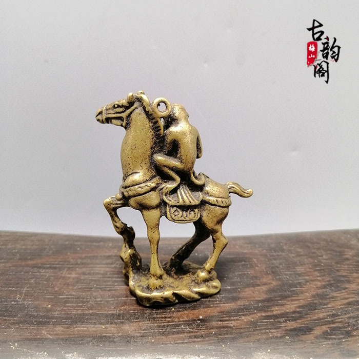 古玩雜項銅器收藏仿古做舊銅器馬上猴擺件純銅工藝小擺件老物件-細節圖4