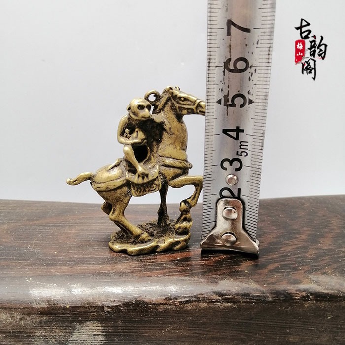 古玩雜項銅器收藏仿古做舊銅器馬上猴擺件純銅工藝小擺件老物件-細節圖7