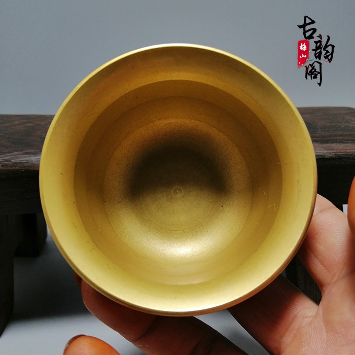 仿古銅器收藏 純銅碗擺件吉祥八寶圖案 平底小碗皿貢碗裝飾品-細節圖2