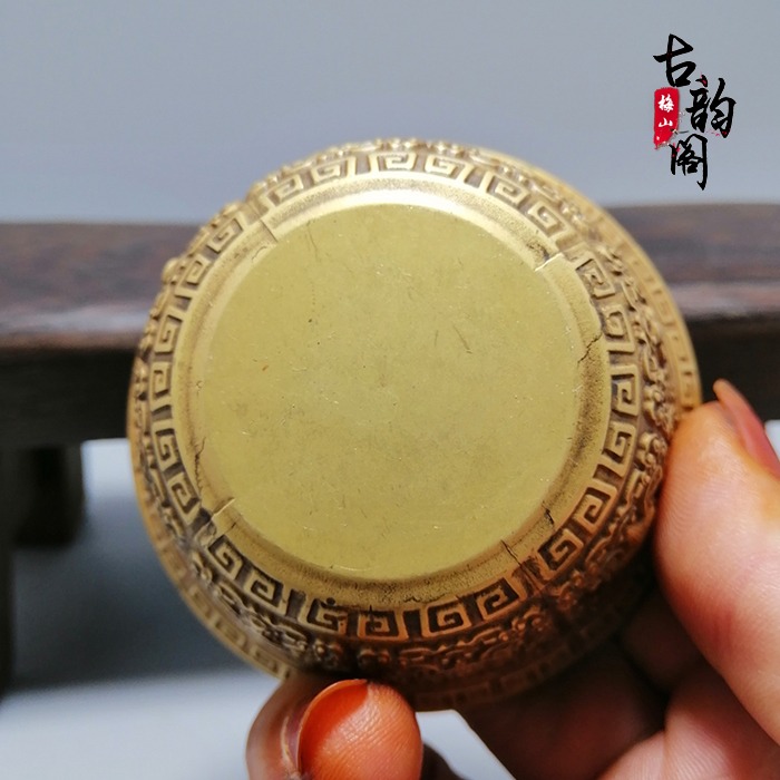 仿古銅器收藏 純銅碗擺件吉祥八寶圖案 平底小碗皿貢碗裝飾品-細節圖3
