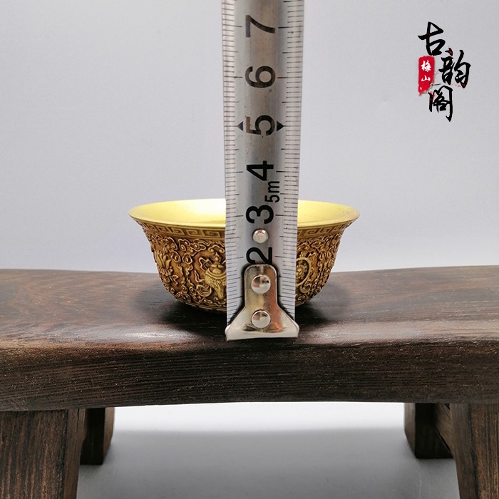 仿古銅器收藏 純銅碗擺件吉祥八寶圖案 平底小碗皿貢碗裝飾品-細節圖4