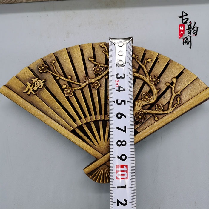 仿古書法老物件雜項創意扇型墨匣純銅老古董雕刻梅花銅墨盒飾品-細節圖5