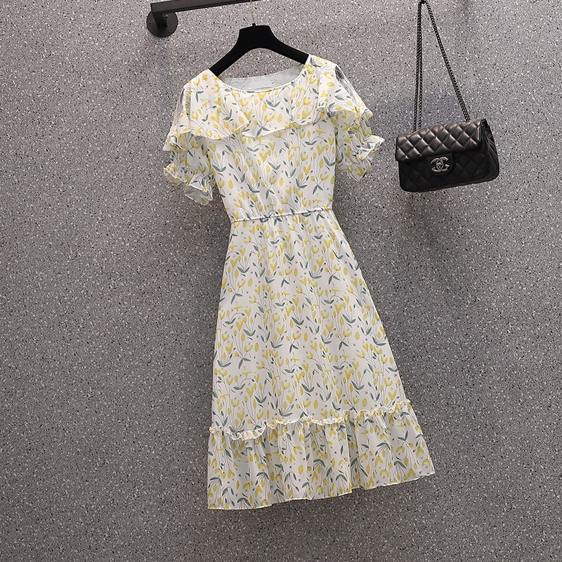 品牌折扣店商場專櫃撤櫃女裝尾貨清倉夏裝輕奢露肩碎花短袖連衣裙-細節圖3