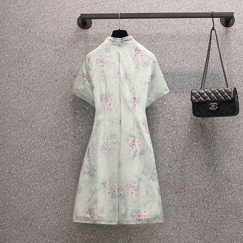 品牌折扣店商場專櫃撤櫃女裝尾貨清倉夏裝氣質刺繡旗袍短袖連衣裙-細節圖2