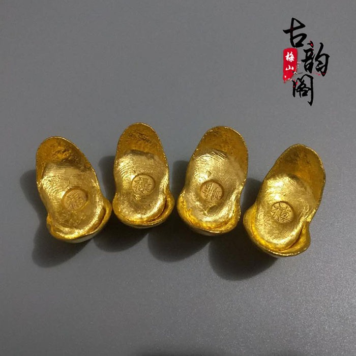 招財 仿古純銅鎏金金錠金條金元寶金餅金磚古玩家居裝飾禮品擺件-細節圖10