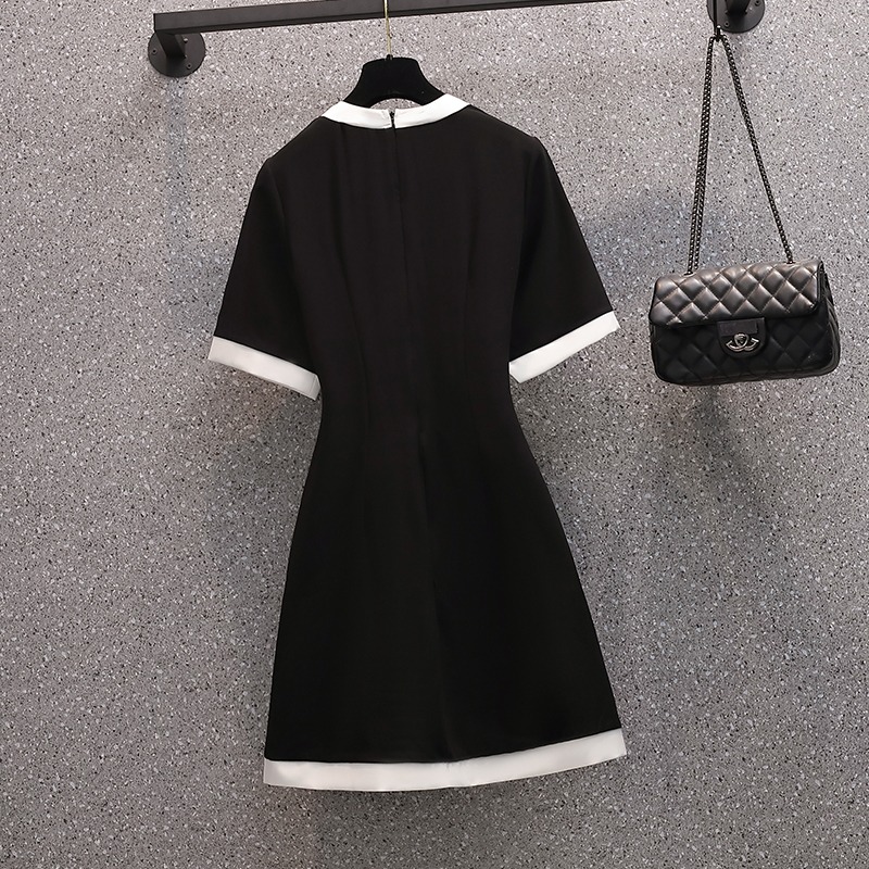 品牌折扣店商場專櫃撤櫃女裝尾貨清倉夏裝赫本撞色減齡短袖連衣裙-細節圖2