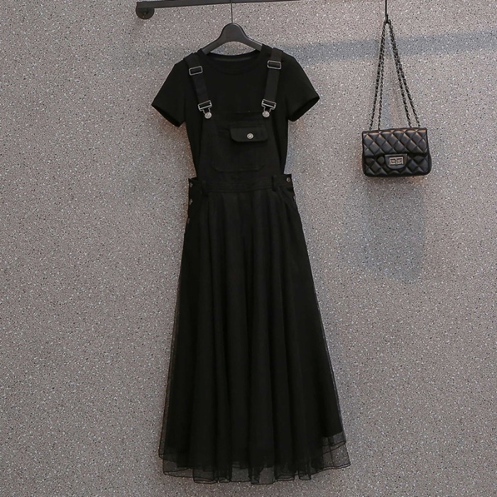 品牌折扣店商場專櫃撤櫃女裝尾貨清倉夏季遮肉背帶網紗裙兩件套潮-細節圖2