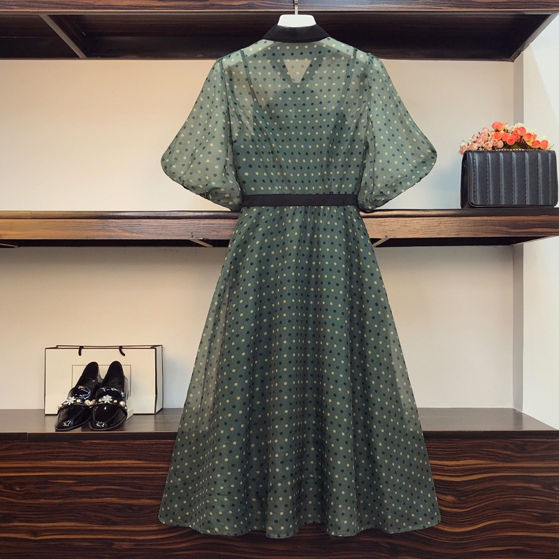 品牌折扣店商場專櫃撤櫃女裝尾貨清倉夏裝桔梗波點短袖連衣裙子潮-細節圖2