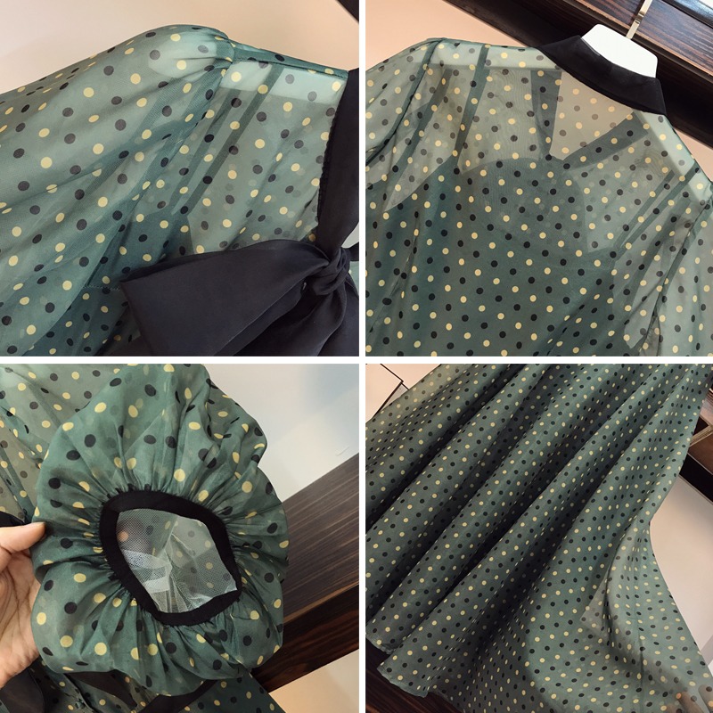 品牌折扣店商場專櫃撤櫃女裝尾貨清倉夏裝桔梗波點短袖連衣裙子潮-細節圖4