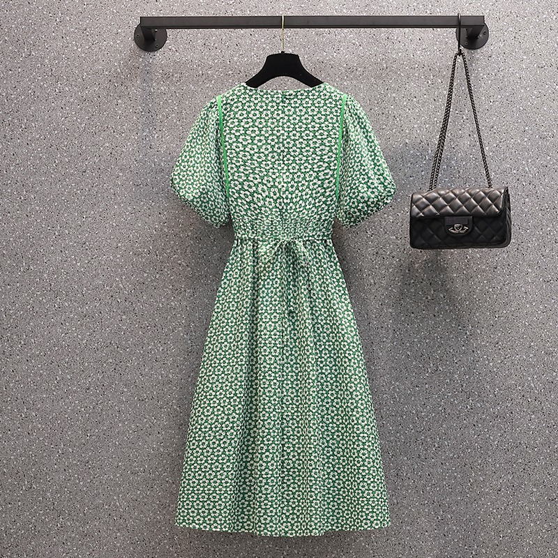 品牌折扣店商場專櫃撤櫃女裝尾貨清倉夏裝法式碎花泡泡袖連衣裙子-細節圖3