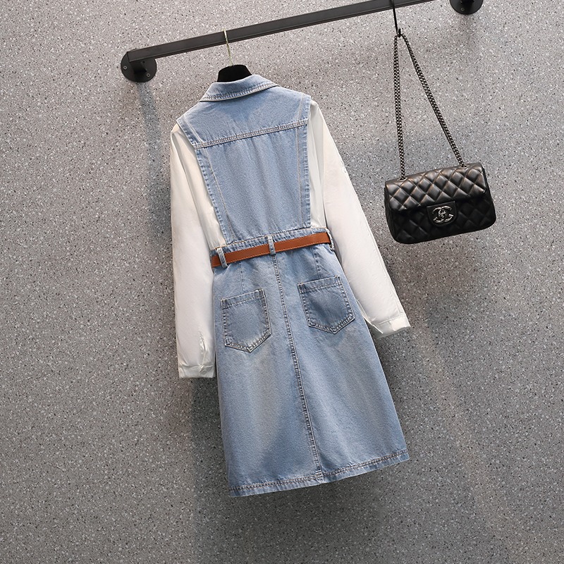 品牌折扣店商場專櫃撤櫃女裝尾貨清倉春季洋氣減齡牛仔拼接連衣裙-細節圖2