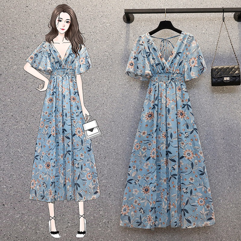 品牌折扣店商場專櫃撤櫃女裝尾貨清倉夏季洋氣減齡短袖碎花連衣裙-細節圖2