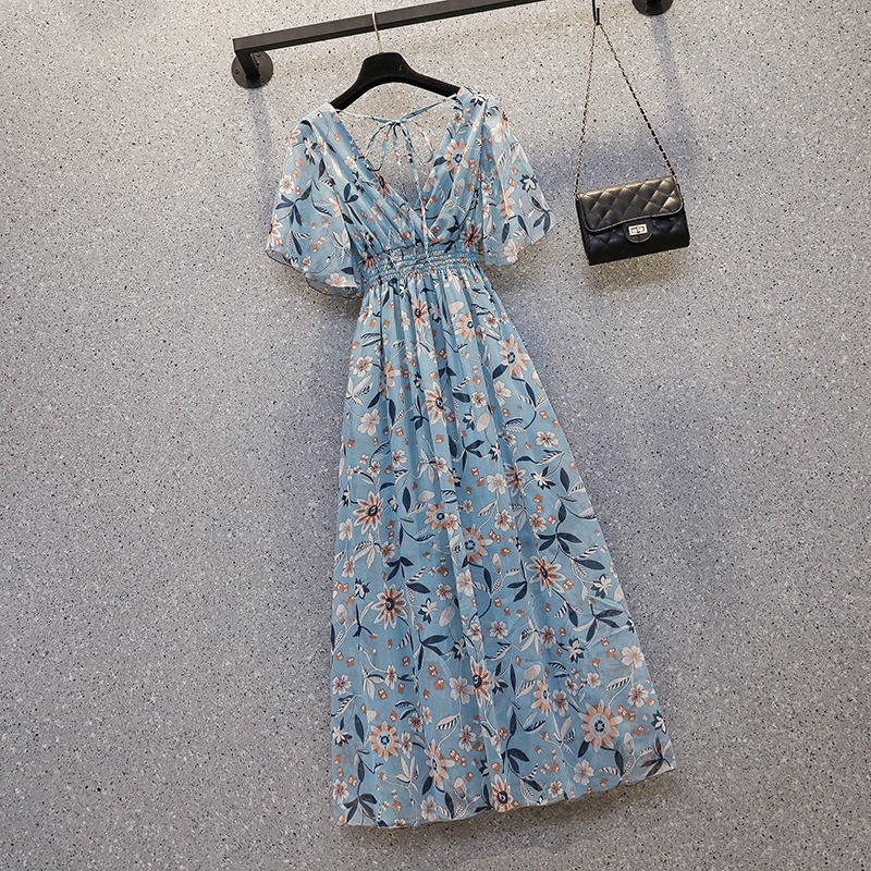 品牌折扣店商場專櫃撤櫃女裝尾貨清倉夏季洋氣減齡短袖碎花連衣裙-細節圖3