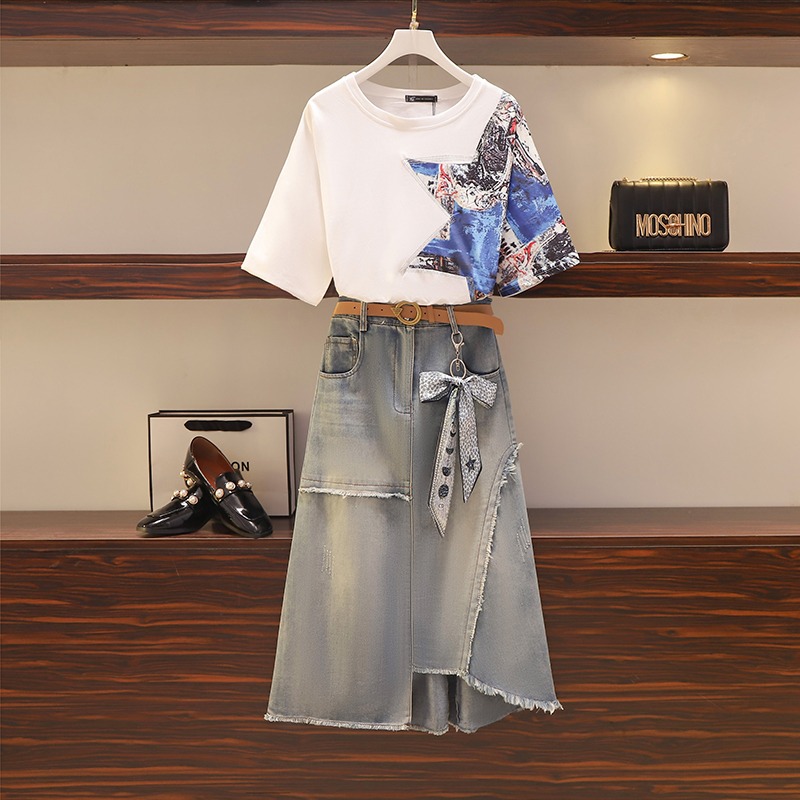品牌折扣店商場專櫃撤櫃女裝尾貨清倉夏裝洋氣減齡牛仔半身裙套裝-細節圖2