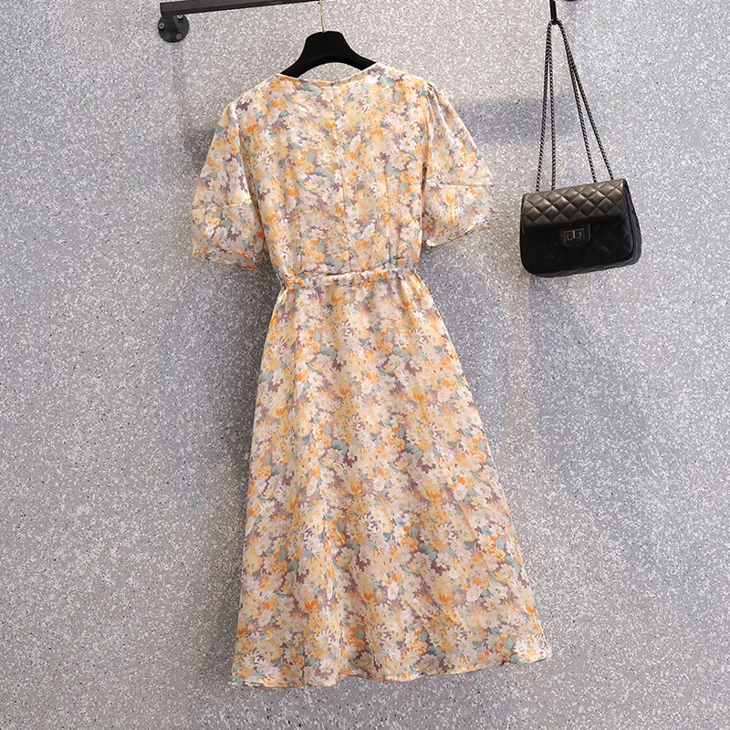 品牌折扣店商場專櫃撤櫃女裝尾貨清倉夏季洋氣碎花顯瘦短袖連衣裙-細節圖2