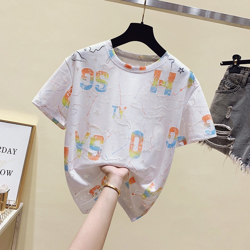 品牌折扣店商場專櫃撤櫃女裝尾貨清倉夏季網紅寬松bf短袖t恤女潮-細節圖4