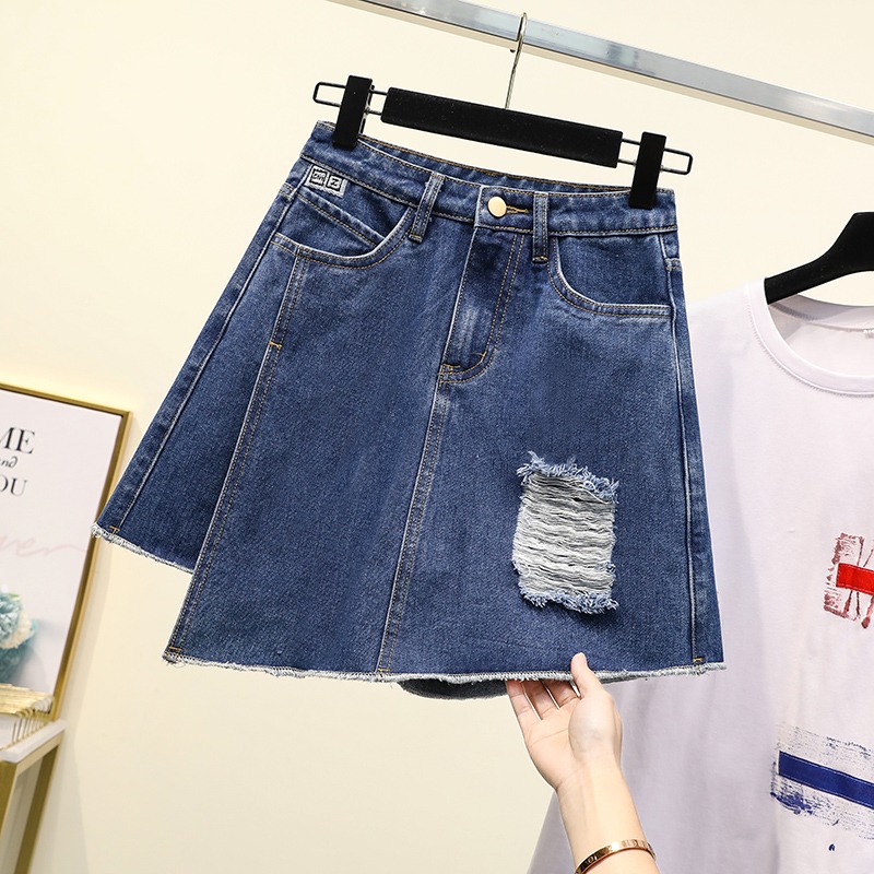 品牌折扣店商場專櫃撤櫃女裝尾貨清倉夏裝高腰破洞大碼牛仔短裙褲-細節圖2