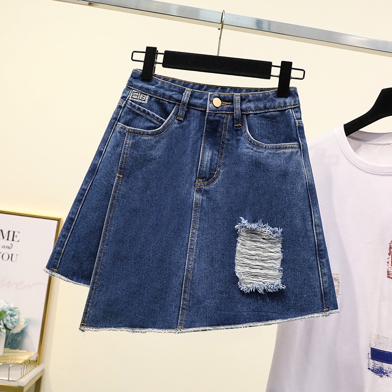 品牌折扣店商場專櫃撤櫃女裝尾貨清倉夏裝高腰破洞大碼牛仔短裙褲-細節圖3
