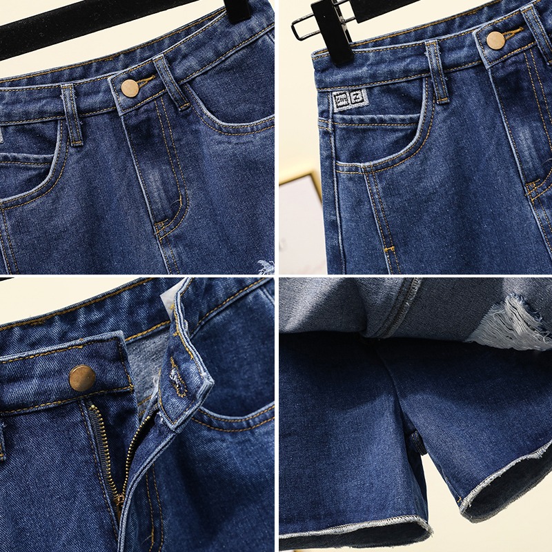 品牌折扣店商場專櫃撤櫃女裝尾貨清倉夏裝高腰破洞大碼牛仔短裙褲-細節圖4