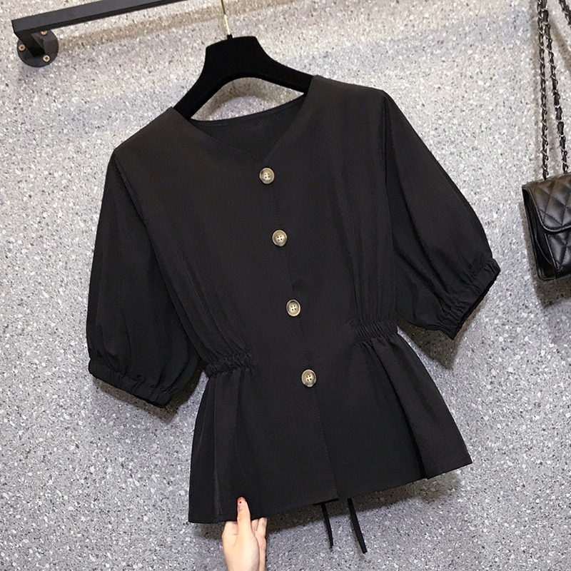 品牌折扣店商場專櫃撤櫃女裝尾貨清倉夏裝韓版減齡短袖上衣襯衣女-細節圖2
