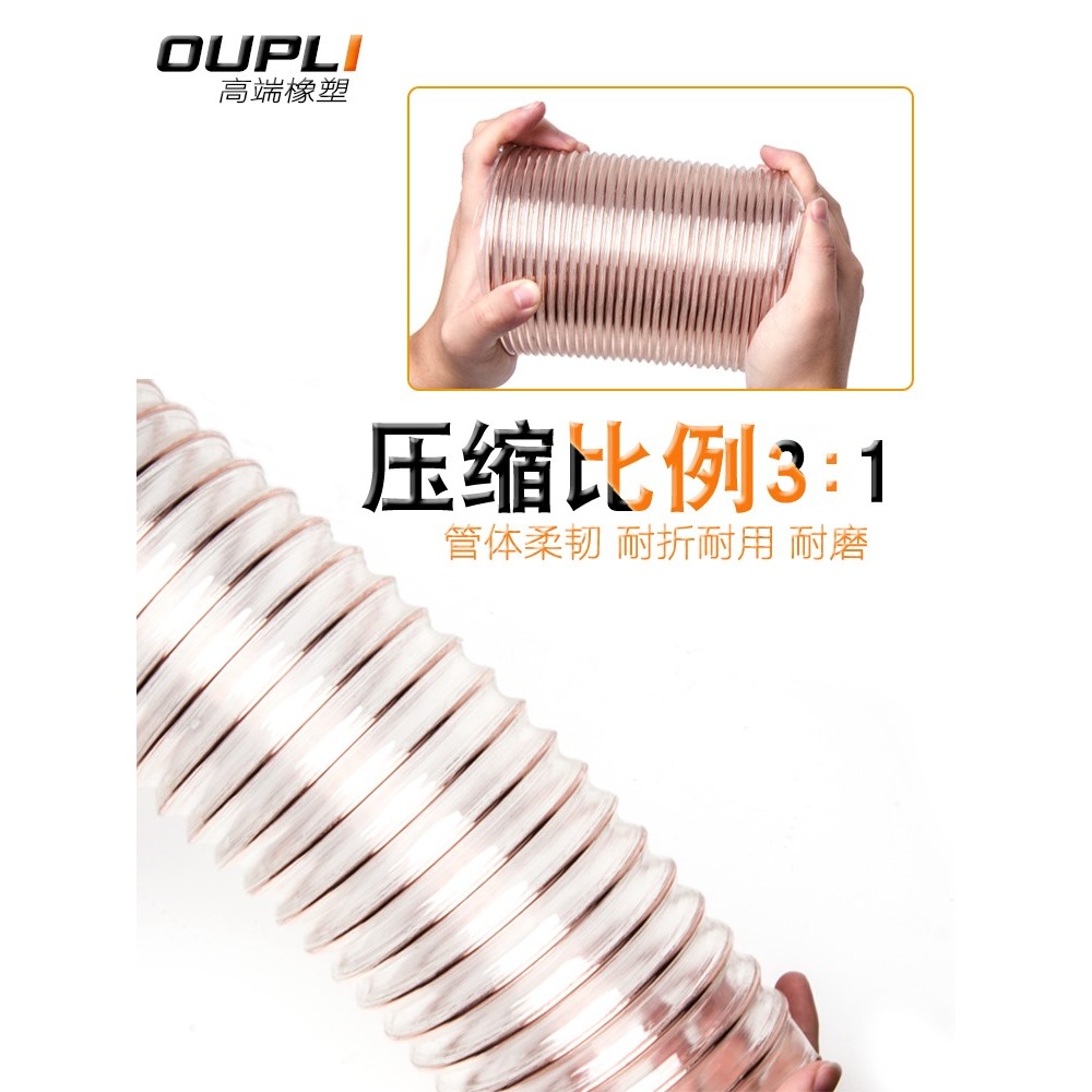 新款pu風管大口徑軟管鍍銅鋼絲管塑料波紋軟管伸縮耐磨耐高溫鋼19-細節圖2