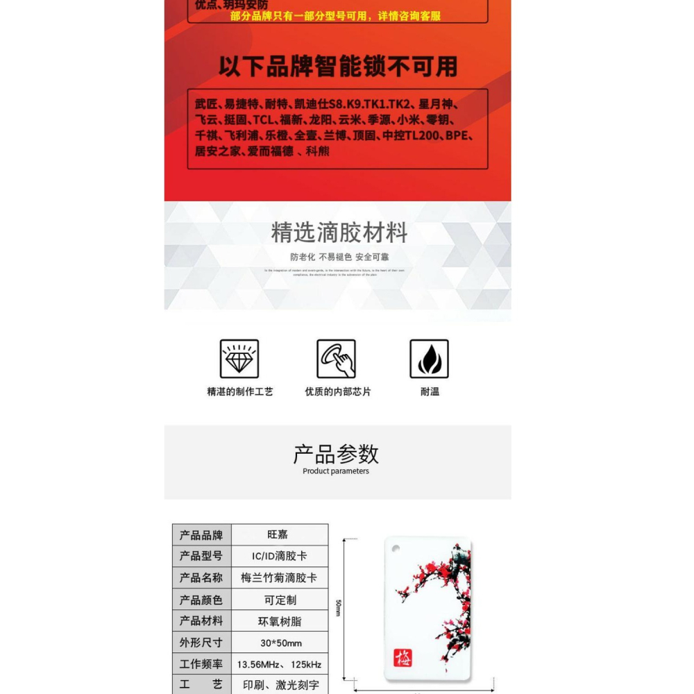 指紋密碼鎖原裝芯片卡防盜門電子鑰匙門鎖磁卡-細節圖3
