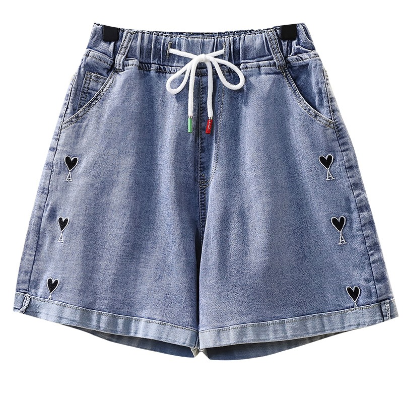 品牌折扣店商場專櫃撤櫃女裝尾貨清倉夏裝高腰刺繡闊腿牛仔短褲女-細節圖5
