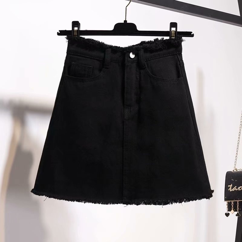 品牌折扣店商場專櫃撤櫃女裝尾貨清倉夏裝高腰毛邊包臀牛仔短裙子-細節圖3