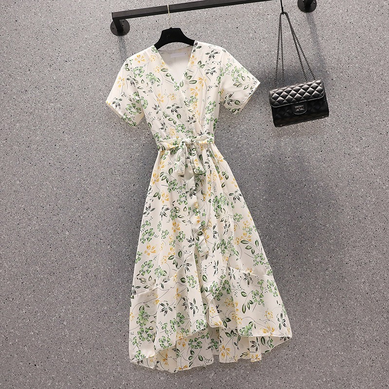品牌折扣店商場專櫃撤櫃女裝尾貨清倉夏裝碎花仙女短袖連衣裙裙子-細節圖2