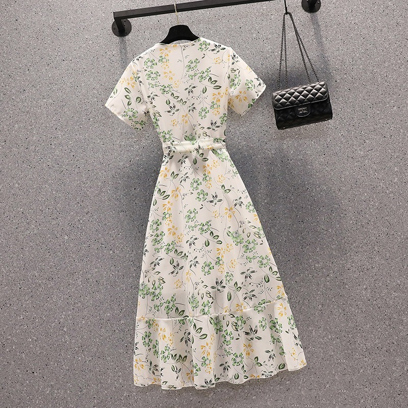 品牌折扣店商場專櫃撤櫃女裝尾貨清倉夏裝碎花仙女短袖連衣裙裙子-細節圖3