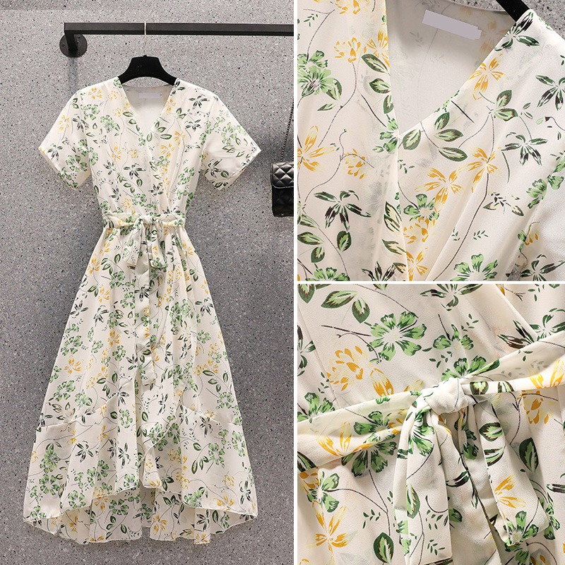 品牌折扣店商場專櫃撤櫃女裝尾貨清倉夏裝碎花仙女短袖連衣裙裙子-細節圖4